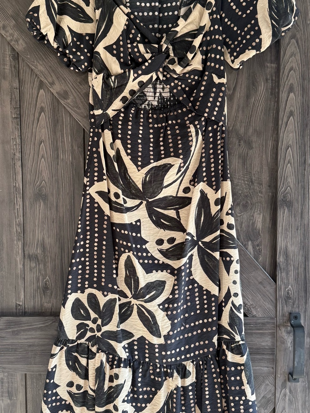 Reitmans Black and Cream Floral Dot Midi Dress